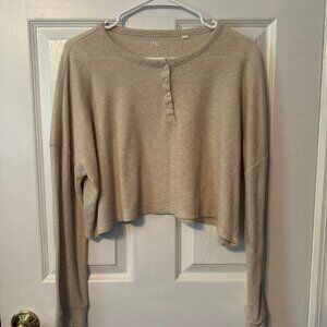 PAC Cares Family Time Waffle Knit Long Sleeve Boxy Henley Crop Top